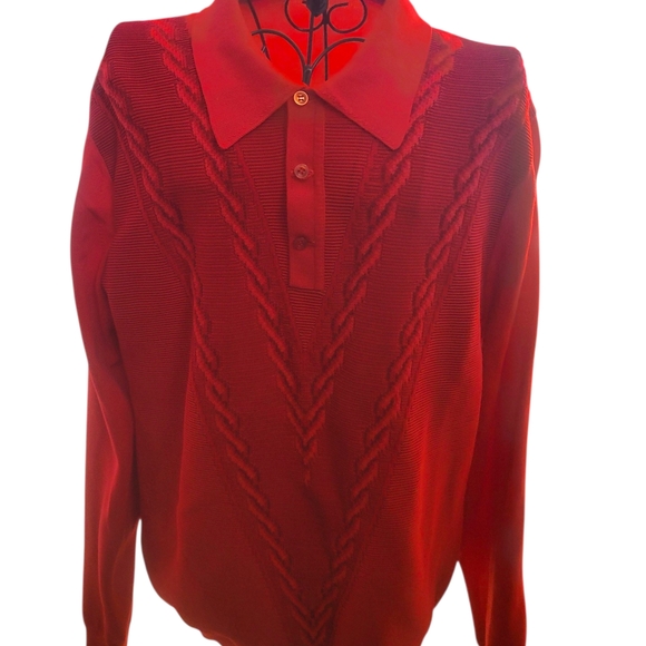 bon lon Sweaters - Red Cable Knit Polo Sweater